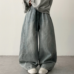 【丈別】]サイドピンタックスナップデニムワイドパンツ(6color) LIGHT DENIM