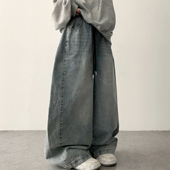【丈別】]サイドピンタックスナップデニムワイドパンツ(6color) LIGHT DENIM