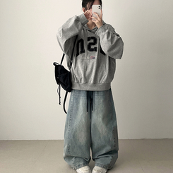 【丈別】]サイドピンタックスナップデニムワイドパンツ(6color) LIGHT DENIM