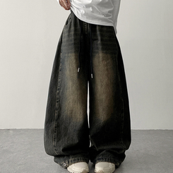 【丈別】]サイドピンタックスナップデニムワイドパンツ(6color) VINTAGE BLUE