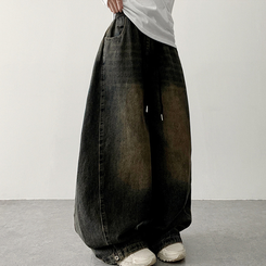 【丈別】]サイドピンタックスナップデニムワイドパンツ(6color) VINTAGE BLUE