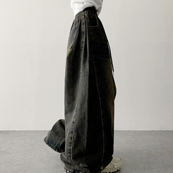 【丈別】]サイドピンタックスナップデニムワイドパンツ(6color) VINTAGE BLUE