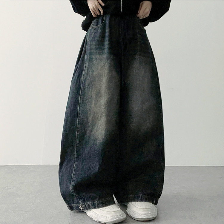 【丈別】]サイドピンタックスナップデニムワイドパンツ(6color) GRAYISH BLUE