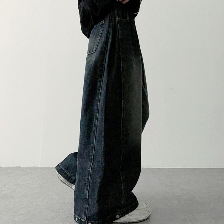 【丈別】]サイドピンタックスナップデニムワイドパンツ(6color) GRAYISH BLUE