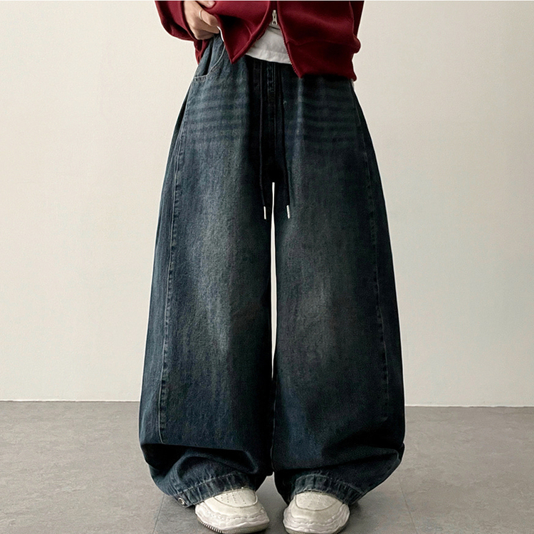 【丈別】]サイドピンタックスナップデニムワイドパンツ(6color) MID DENIM