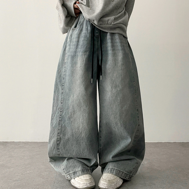 【丈別】]サイドピンタックスナップデニムワイドパンツ(6color) LIGHT DENIM