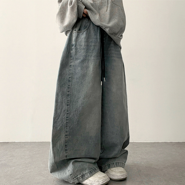 【丈別】]サイドピンタックスナップデニムワイドパンツ(6color) LIGHT DENIM