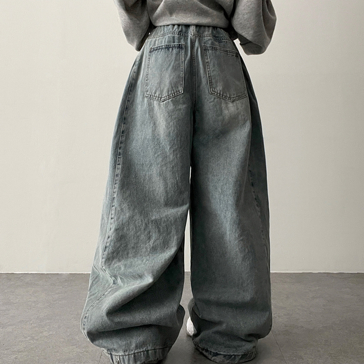 【丈別】]サイドピンタックスナップデニムワイドパンツ(6color) LIGHT DENIM