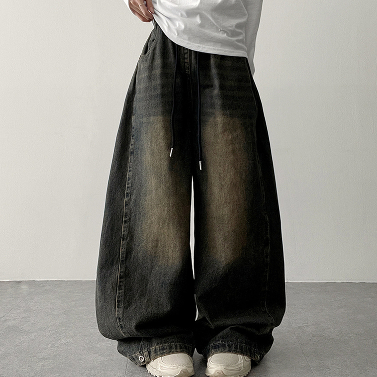 【丈別】]サイドピンタックスナップデニムワイドパンツ(6color) VINTAGE BLUE