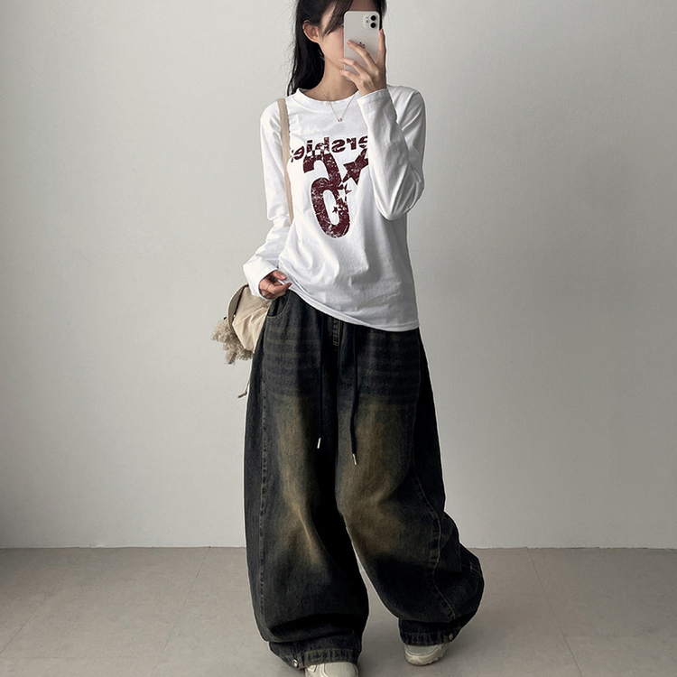 【丈別】]サイドピンタックスナップデニムワイドパンツ(6color) VINTAGE BLUE