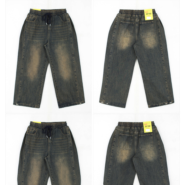 【丈別】]サイドピンタックスナップデニムワイドパンツ(6color)