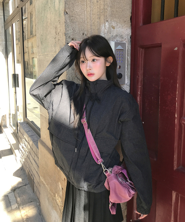 루체 체크 바람막이 자켓