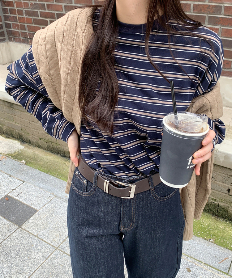 オーバーストライプTシャツ|長袖Tシャツ|韓国ファッション通販 オーバーストライプTシャツ|長袖Tシャツ|韓国ファッション通販