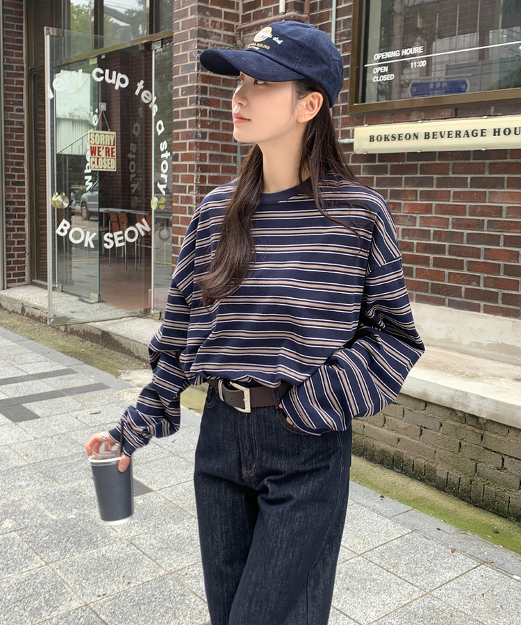 オーバーストライプTシャツ｜長袖Tシャツ｜韓国ファッション通販 SONA