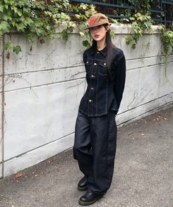 スタッドポケットワイドデニムパンツ DENIM