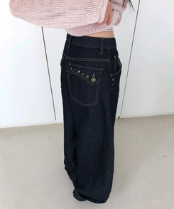 スタッドポケットワイドデニムパンツ DENIM