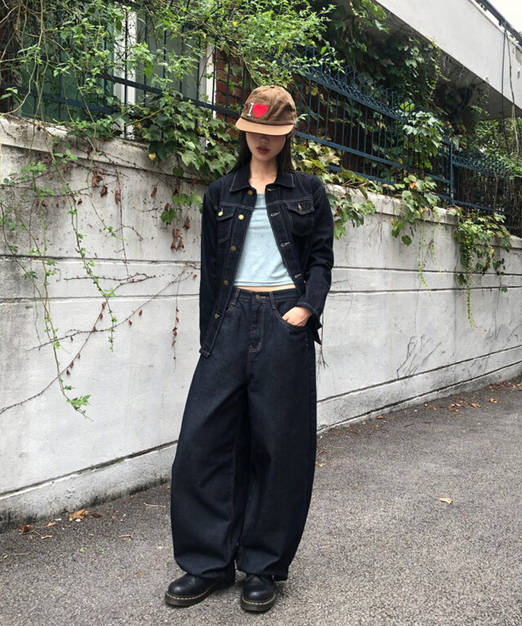 スタッドポケットワイドデニムパンツ DENIM