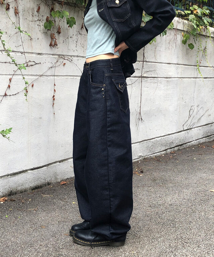 スタッドポケットワイドデニムパンツ DENIM