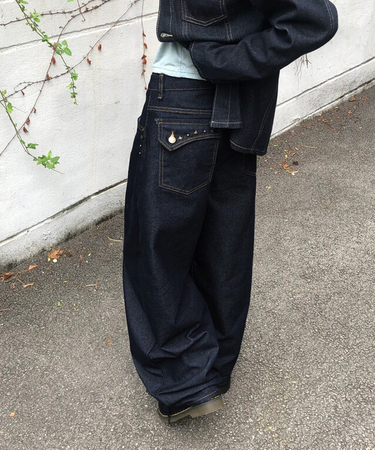 スタッドポケットワイドデニムパンツ DENIM
