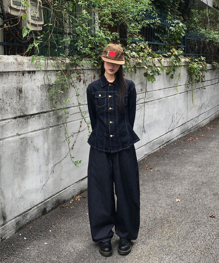 スタッドポケットワイドデニムパンツ DENIM