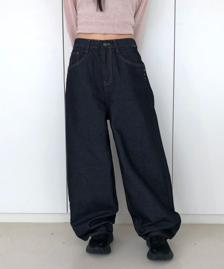 スタッドポケットワイドデニムパンツ DENIM