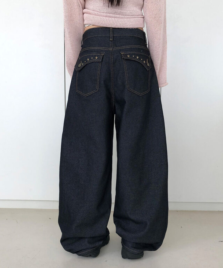スタッドポケットワイドデニムパンツ DENIM