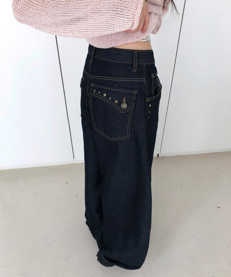 スタッドポケットワイドデニムパンツ DENIM
