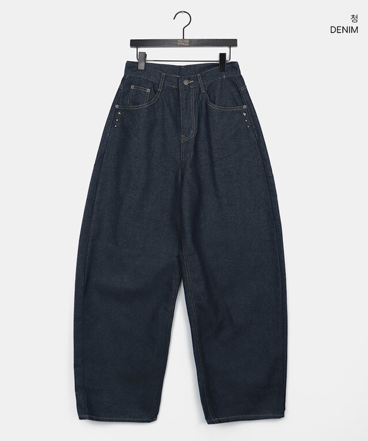 スタッドポケットワイドデニムパンツ