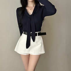 【タイ付き】ロイヤルVネックニット(5color) NAVY