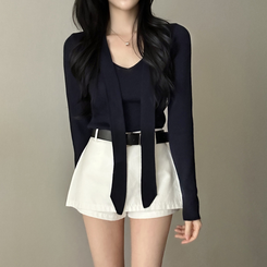 【タイ付き】ロイヤルVネックニット(5color) NAVY