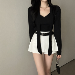 【タイ付き】ロイヤルVネックニット(5color) BLACK