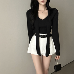 【タイ付き】ロイヤルVネックニット(5color) BLACK