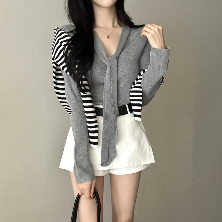 【タイ付き】ロイヤルVネックニット(5color) GREY