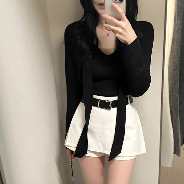 【タイ付き】ロイヤルVネックニット(5color) BLACK