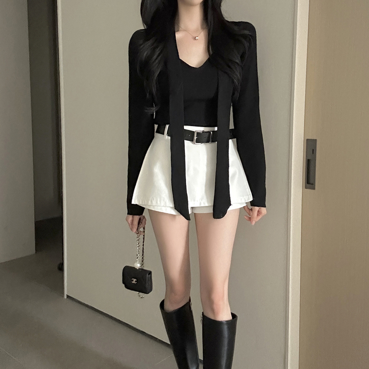 【タイ付き】ロイヤルVネックニット(5color) BLACK