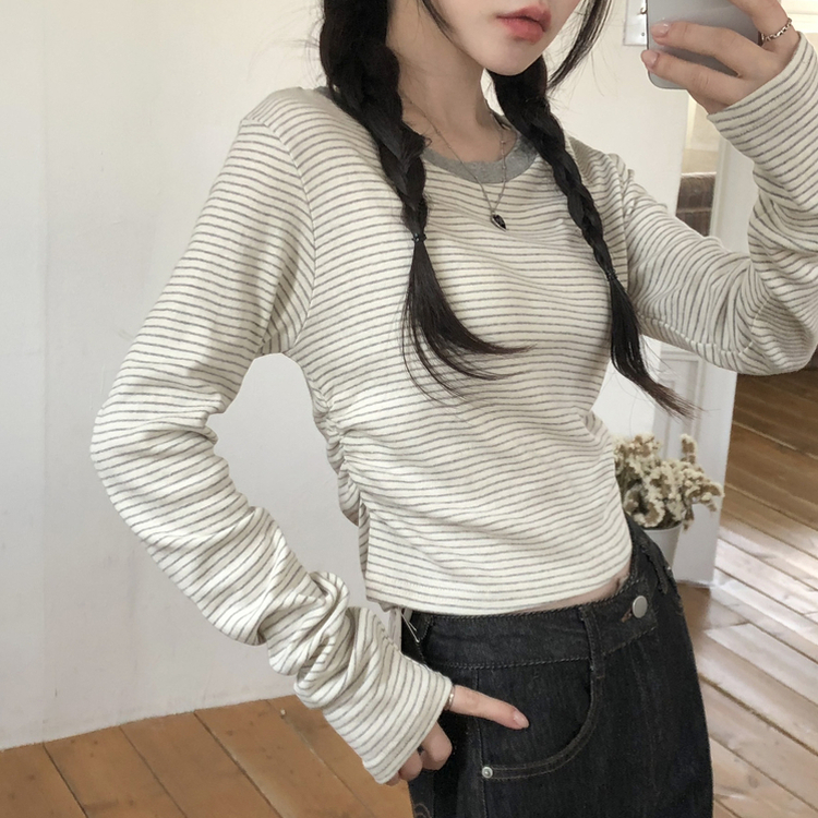 ストライプバイカラー長袖Tシャツ IVORY