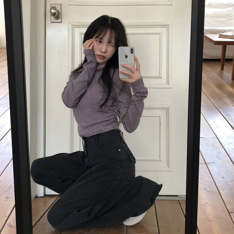 ストライプバイカラー長袖Tシャツ PURPLE