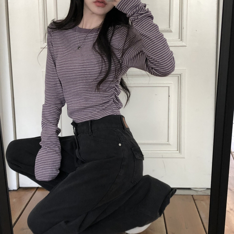 ストライプバイカラー長袖Tシャツ PURPLE