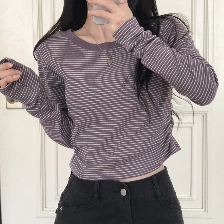 ストライプバイカラー長袖Tシャツ PURPLE