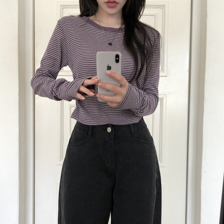 ストライプバイカラー長袖Tシャツ PURPLE