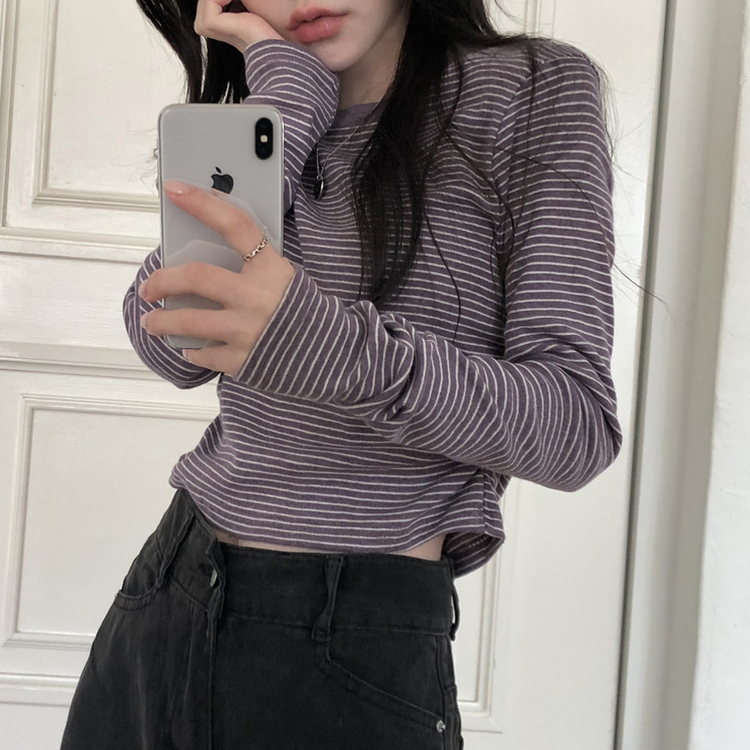 ストライプバイカラー長袖Tシャツ PURPLE