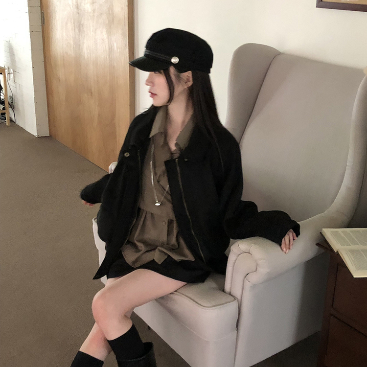 スエードルーズカラージャケット BLACK