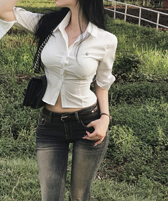 シャーリングライン7分袖シャツ WHITE