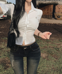 シャーリングライン7分袖シャツ WHITE