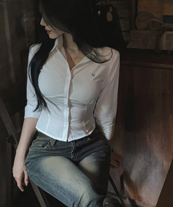 シャーリングライン7分袖シャツ WHITE