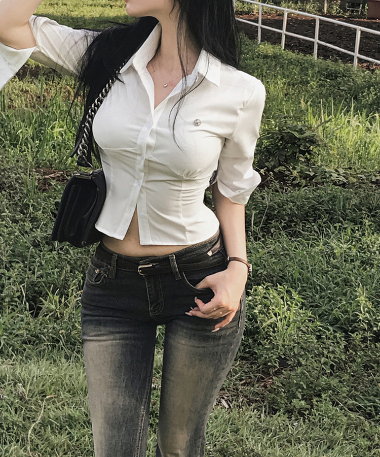 シャーリングライン7分袖シャツ WHITE