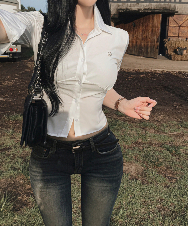 シャーリングライン7分袖シャツ WHITE