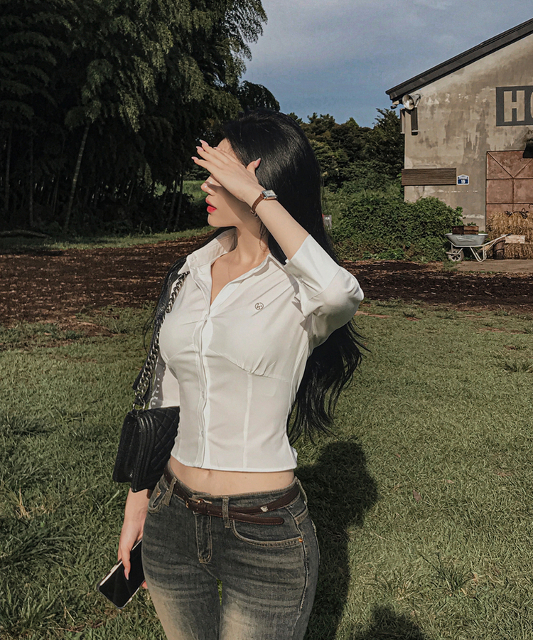 シャーリングライン7分袖シャツ WHITE