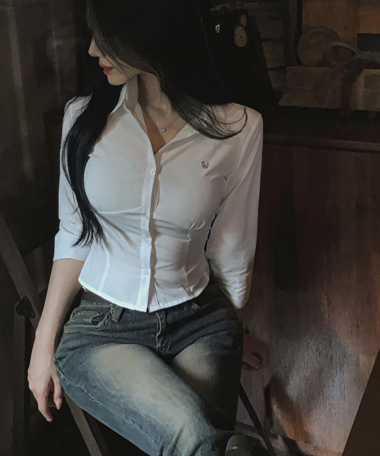 シャーリングライン7分袖シャツ WHITE