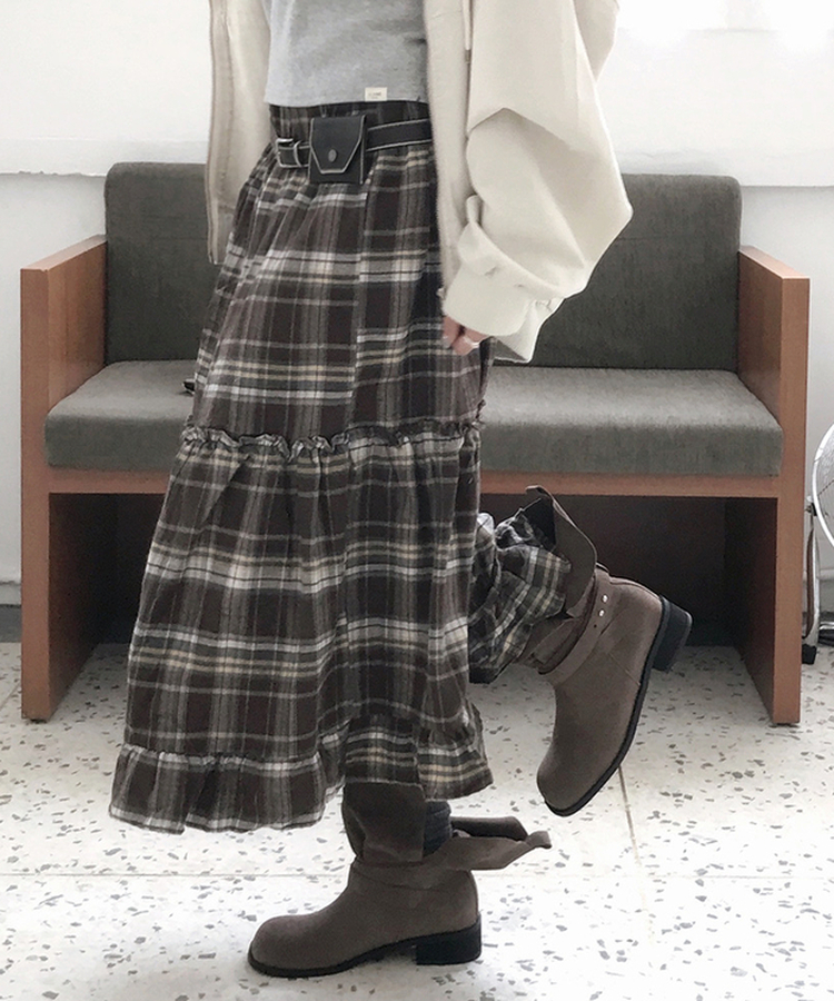 チェックフリルティアードロングスカート｜ミディ/ロングスカート